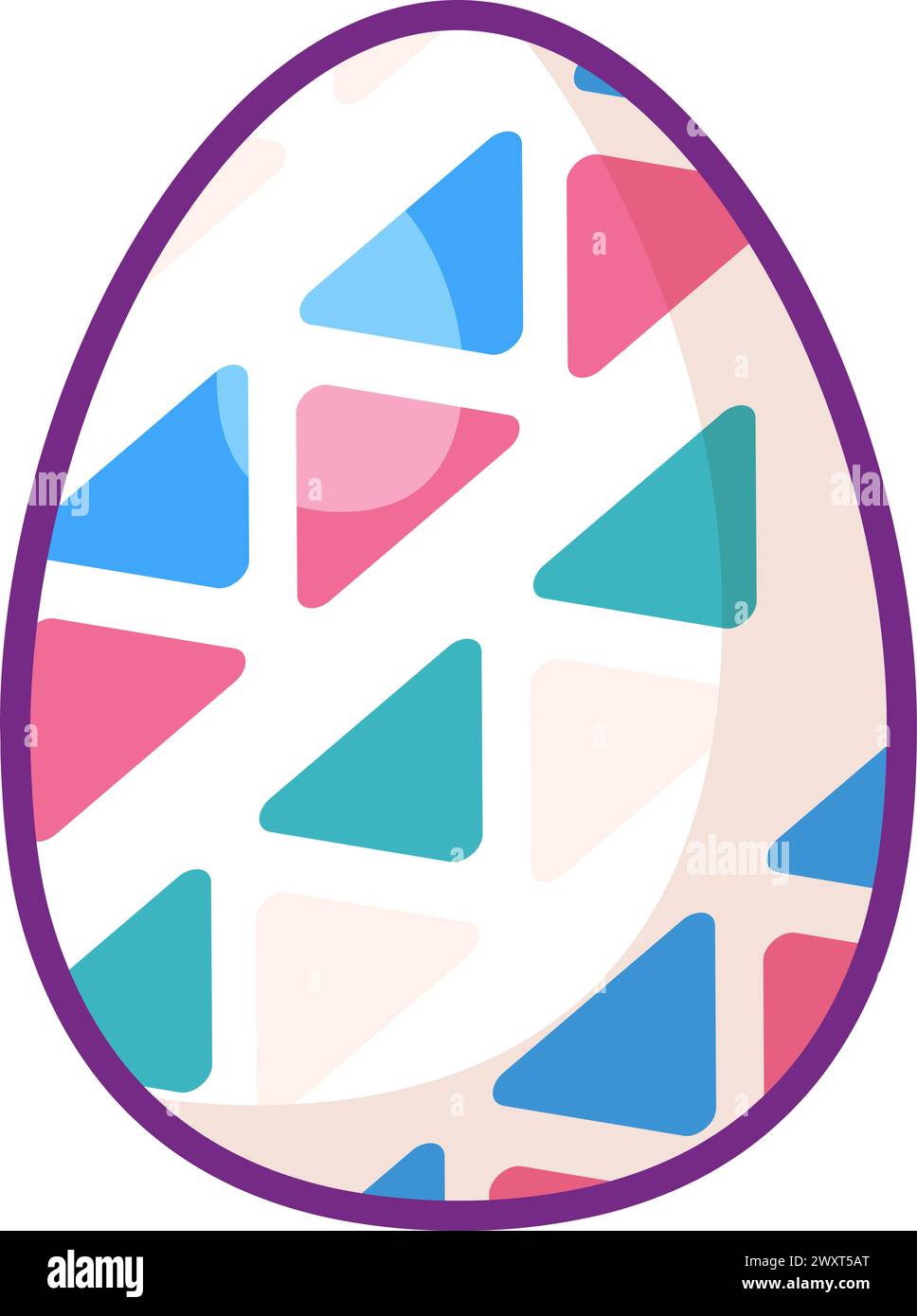 Festive Easter egg with multi colored dotted and zigzag ornate. Bright minimalistic illustration for design of festive Easter banner. Cartoon vector e Stock Vector