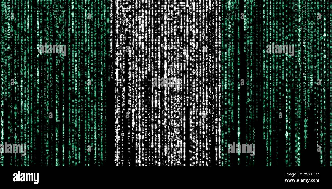Flag of Nigeria on a computer binary codes falling from the top and ...