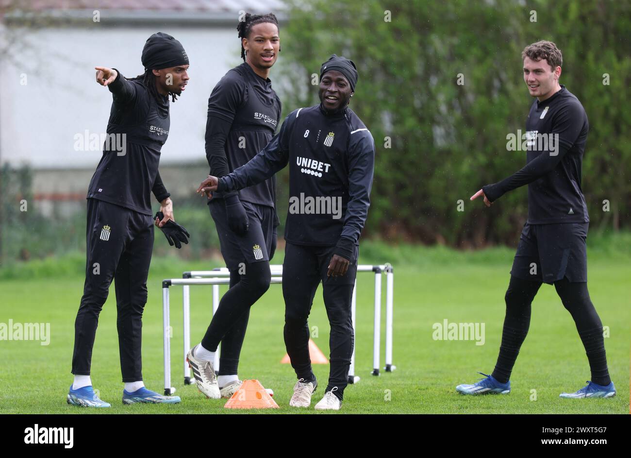 Charleroi, Belgium. 02nd Apr, 2024. Charleroi's Jeremy Petris, Charleroi's Etienne Camara, Charleroi's Parfait Guiagon and Charleroi's Romeo Monticelli pictured during a training session of Belgian soccer team Sporting Charleroi, Tuesday 02 April 2024 in Charleroi. BELGA PHOTO VIRGINIE LEFOUR Credit: Belga News Agency/Alamy Live News Stock Photo