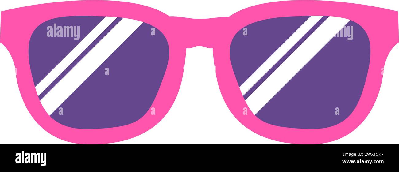 Fashionable pink women sunglasses with tinted lenses. Glasses accessory for protection from bright summer sun. Summer vacation icon. Simple flat carto Stock Vector