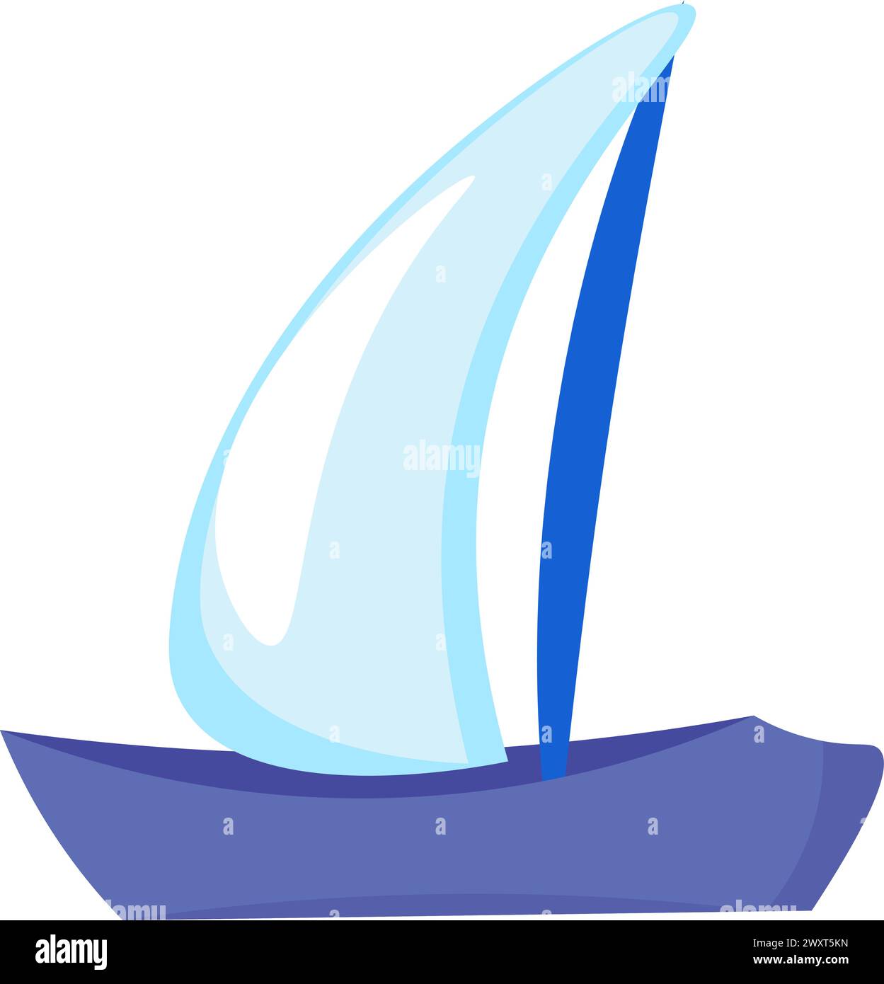 Small boat with sail for sea travel. Light single seat ship. Summer vacation icon. Simple flat cartoon vector isolated on white background Stock Vector