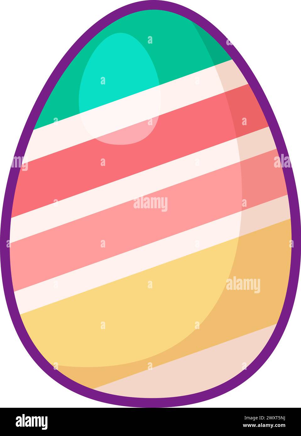 Festive Easter egg with multi colored striped ornament. Bright minimalistic illustration for design of festive Easter banner. Cartoon vector element i Stock Vector
