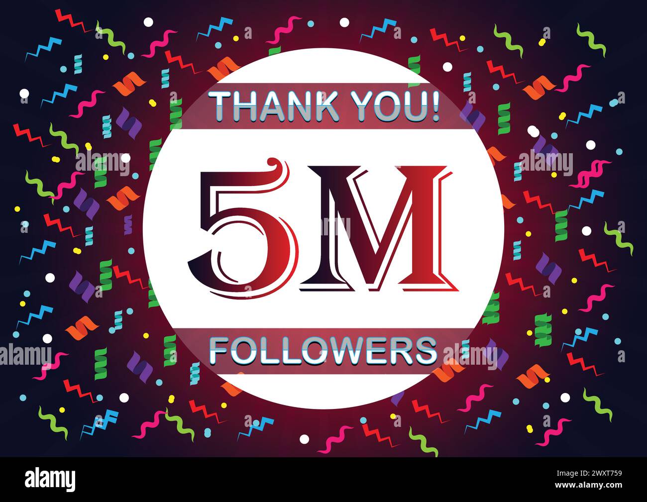 Thank you 5m followers, five million followers. Suitable for social media post background template. Stock Vector