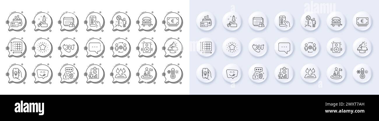Yummy smile, Innovation and Food delivery line icons. For web app ...