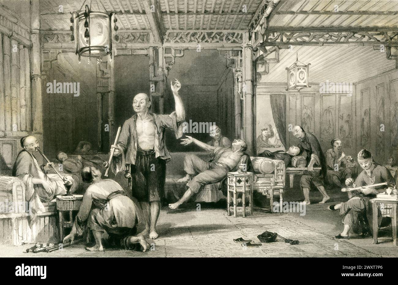 Opium-smokers / China / Drawn by T. Allom Engraved by G.Paterson Stock Photo