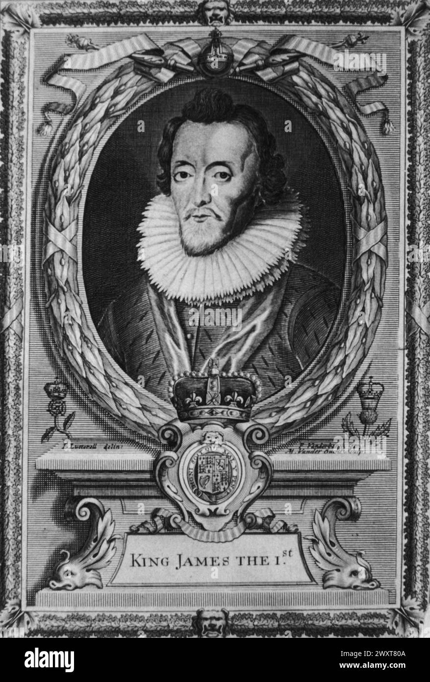 Portrait of King James I Stuart of England, illustration 17th century Stock Photo