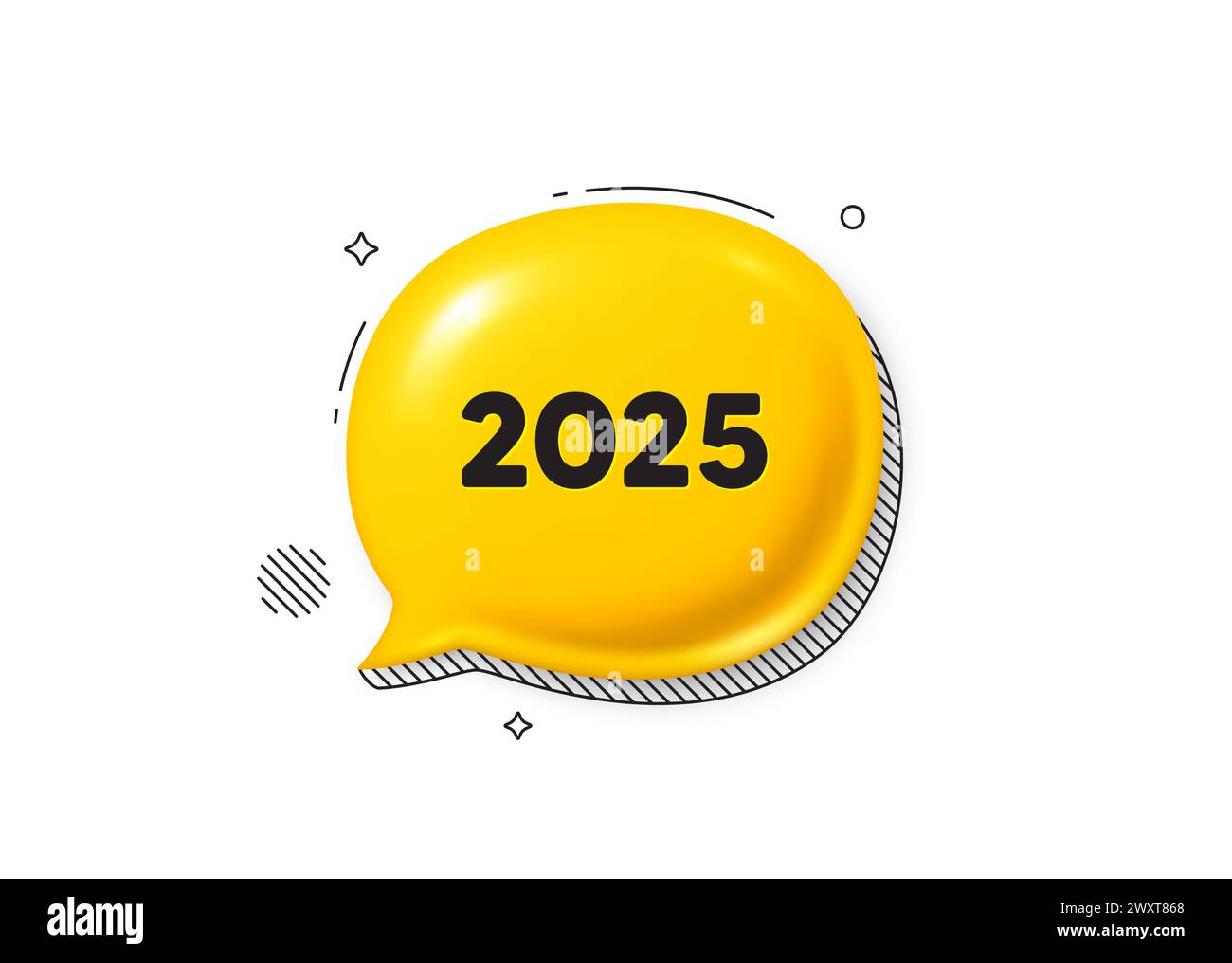 2025 year icon. Event schedule annual date. Comic speech bubble 3d icon