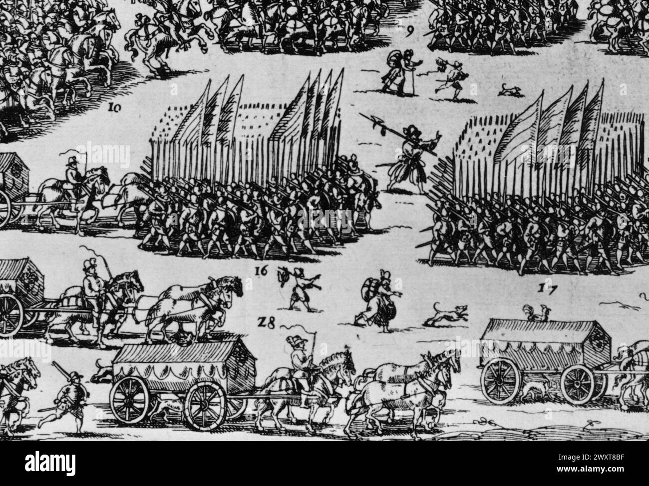 Detail of Hapsburg troops mass outside Neuhofen, Austria, illustration, 1591 Stock Photo