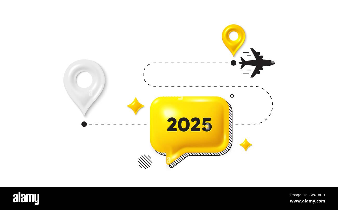 2025 year icon. Event schedule annual date. Journey path position 3d pin. Vector Stock Vector
