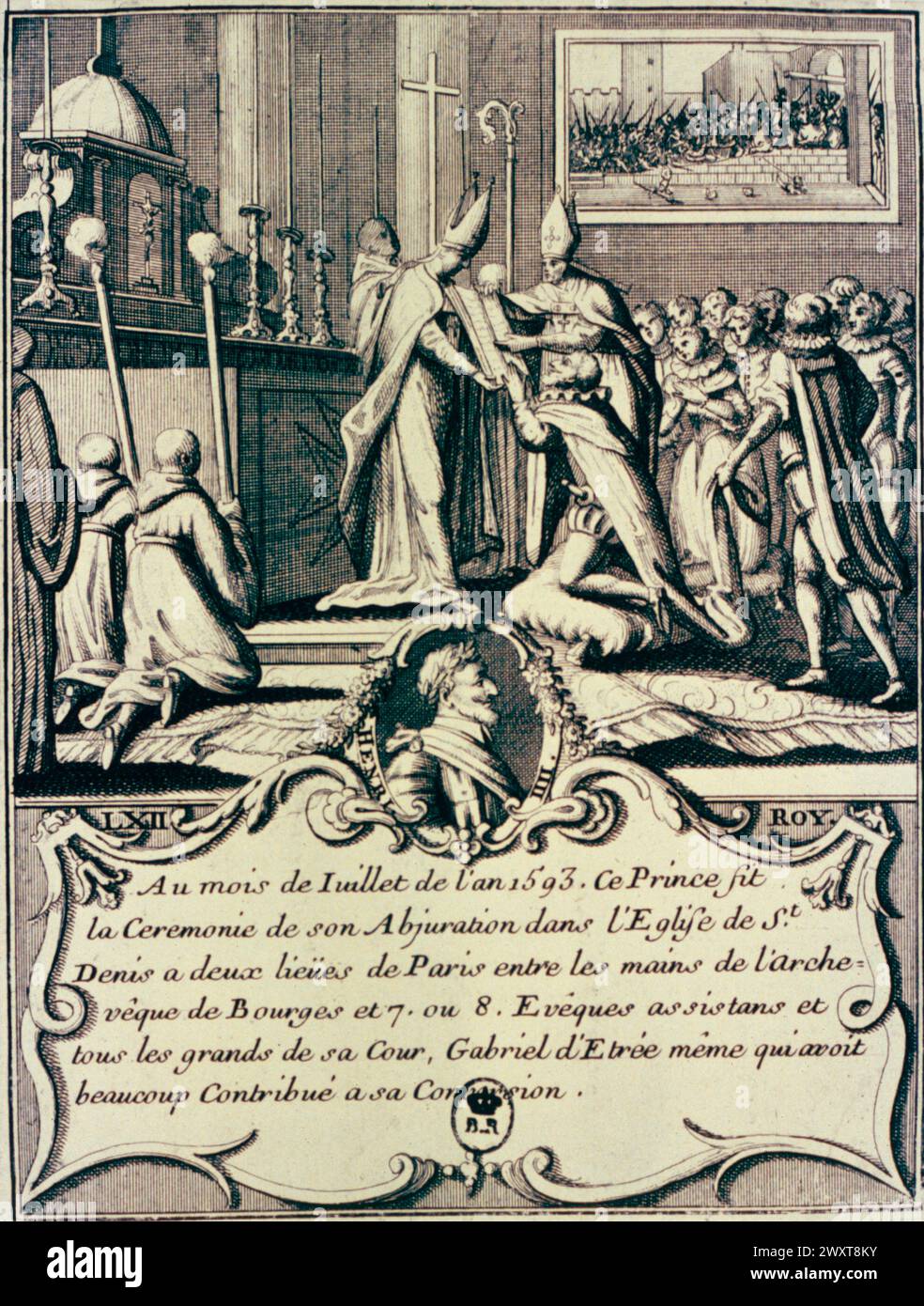 The Abjuration of Henry IV, illustration, St. Denis, France 16th century Stock Photo
