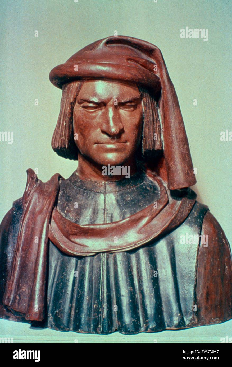Portrait of Lorenzo de Medici, Florence,Italy, marble bust by Italian artist Verrocchio, 15th century Stock Photo