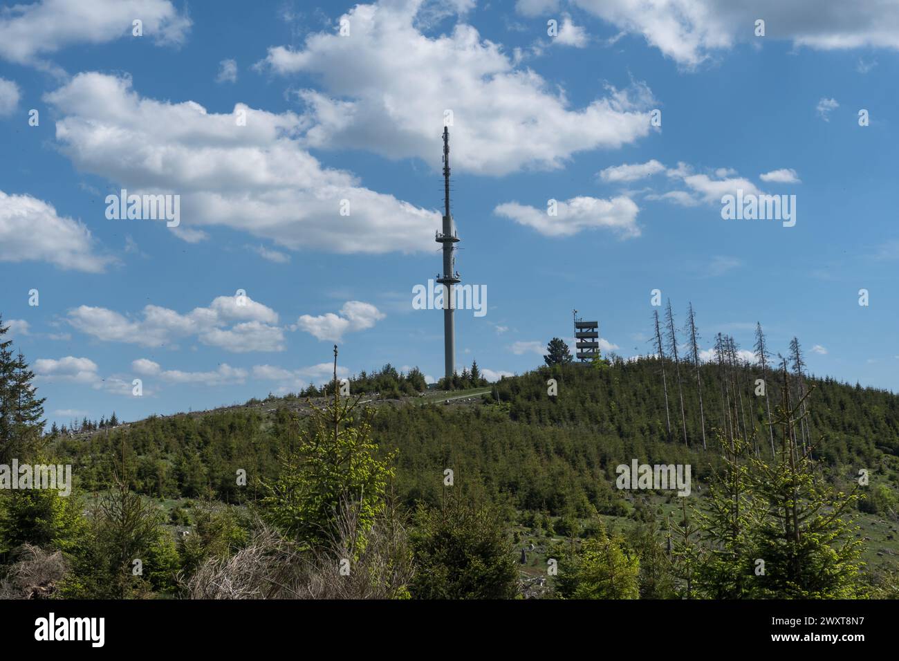Landscape with the mountain Bollerberg nearly the city Winterberg Stock Photo