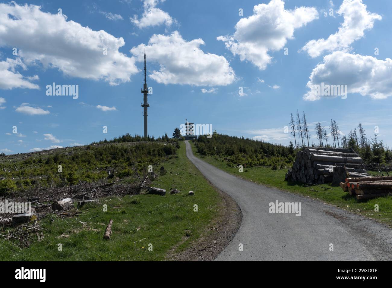 Landscape with the mountain Bollerberg nearly the city Winterberg Stock Photo