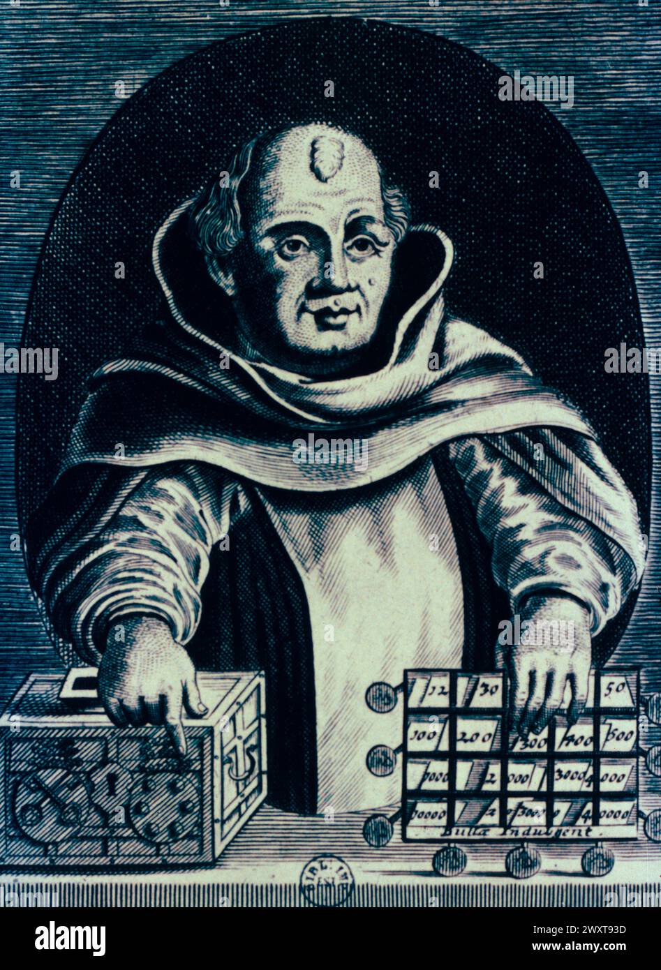 Portrait of German frier and preacher John Tetzel, engraving 16th century Stock Photo