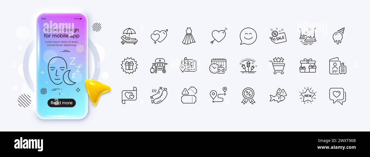 Surprise boxes, Dress and Gas grill line icons for web app. Pictogram ...
