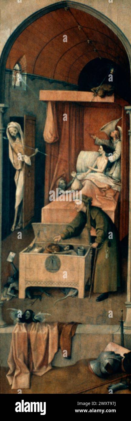 Death and the Miser, painting by Dutch artist Hieronymus Bosch, 14th century Stock Photo