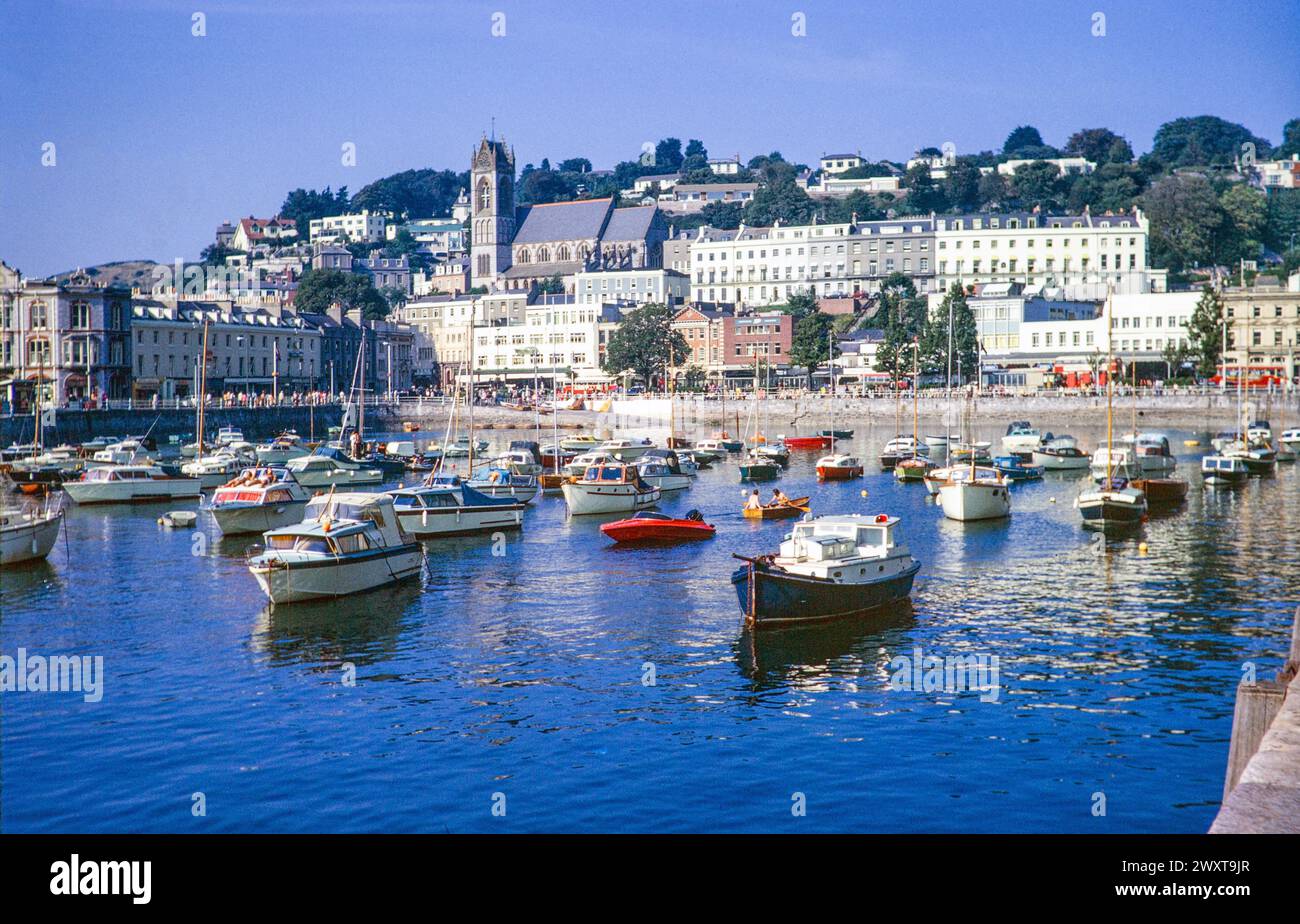 View of boats in the harbour, Torquay, Devon, England, UK 1972 Stock Photo