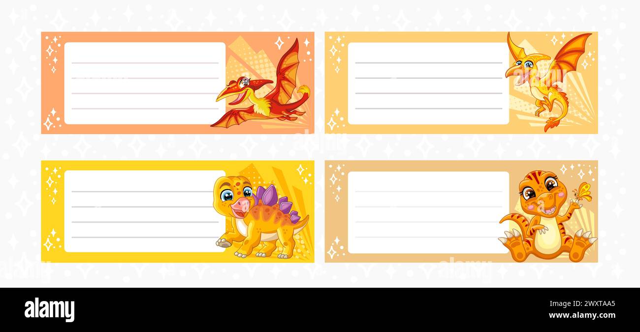 Sticker design with cute dinosaur vector illustration Stock Vector ...