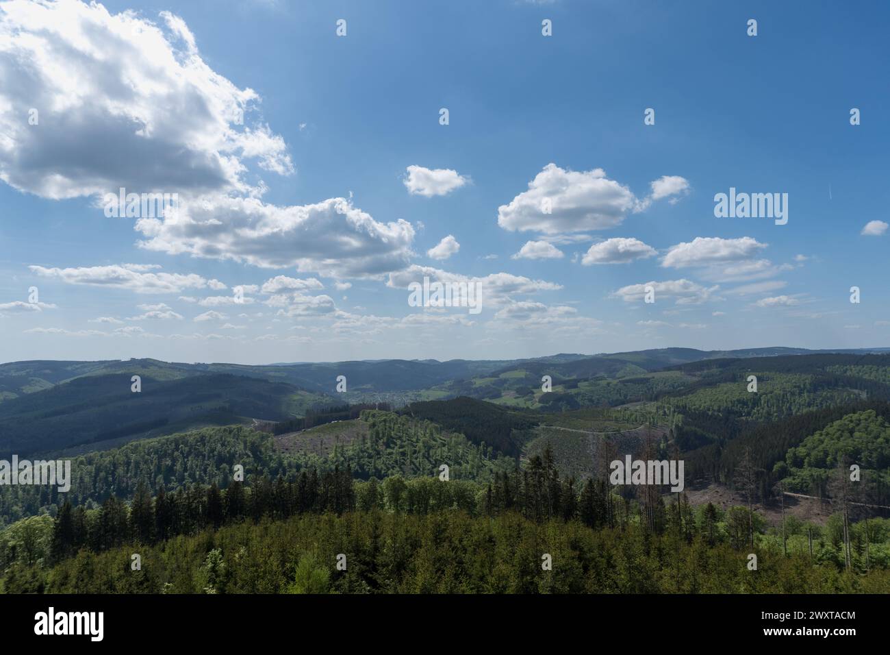 View from the tower called Bollerbergturm in the germany area Rothaargebirge Stock Photo