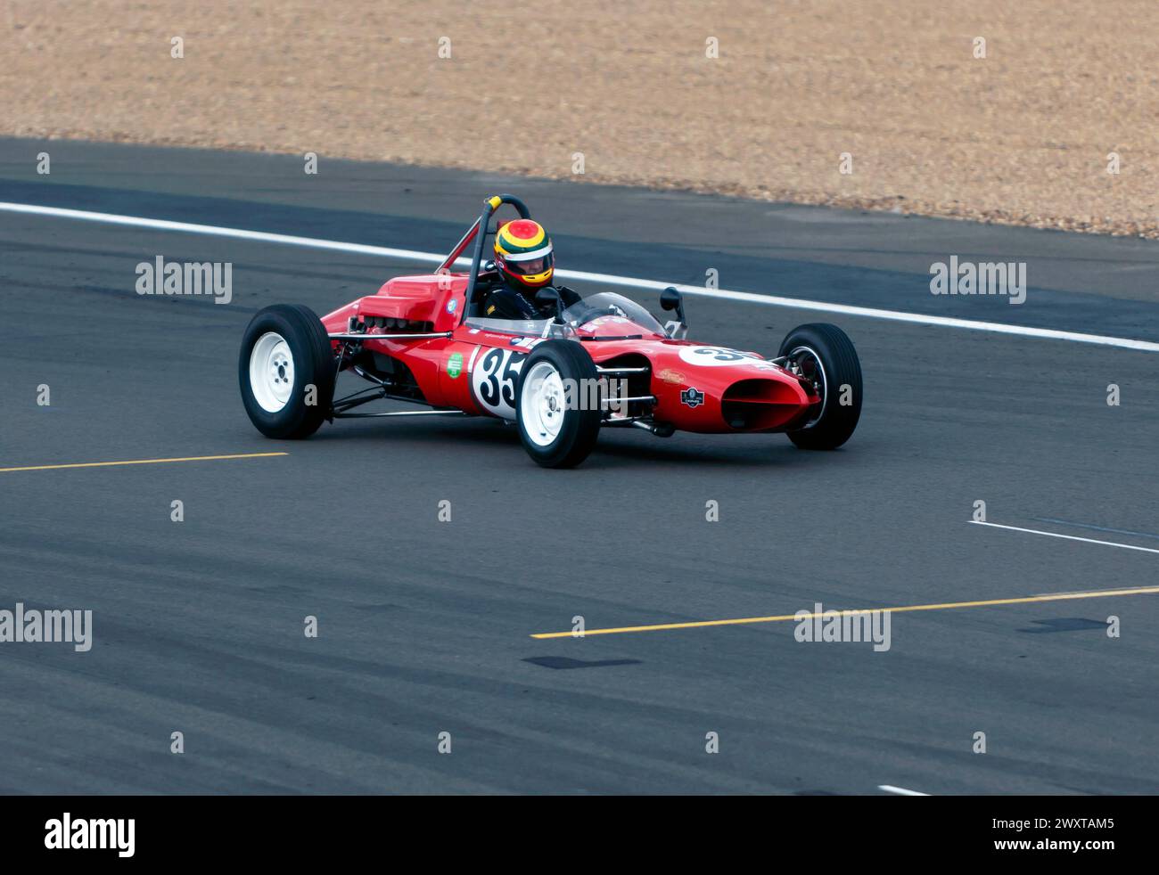 Julian Ellison driving his Red, 1961, Assegai F1, during the HGPCA Rear-Engined, Pre'66  Grand Prix Cars Race Stock Photo