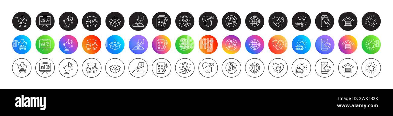 Presentation, Employee hand and Car review line icons. For web app ...