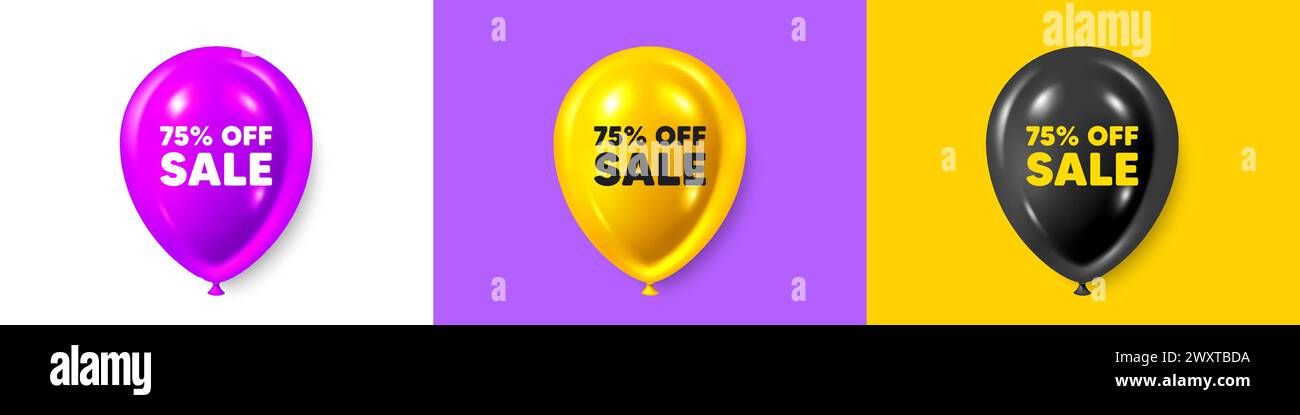 Sale 75 percent off discount. Promotion price offer sign. Birthday balloons 3d icons. Vector Stock Vector