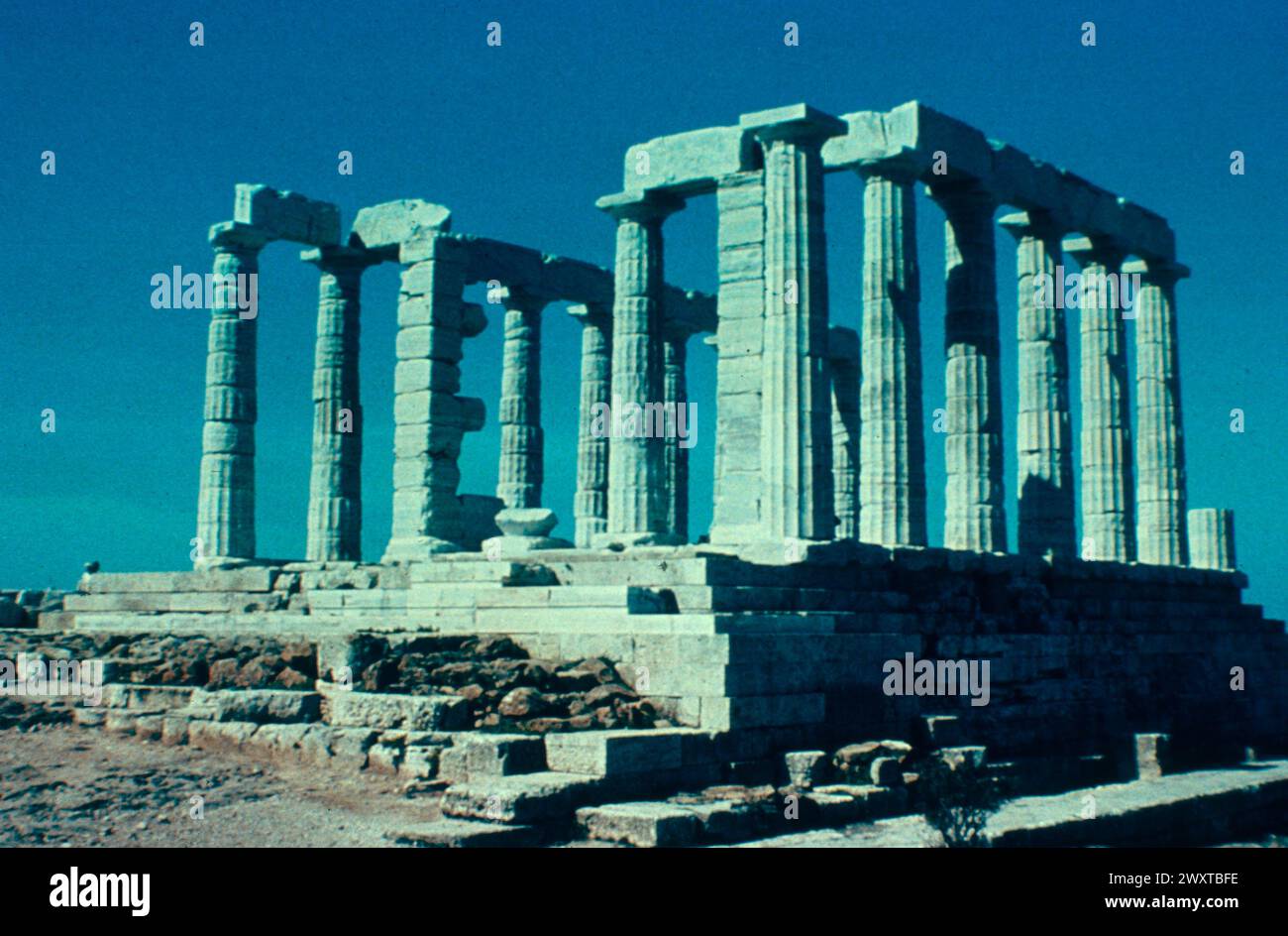 View of the remains of the Temple of Poseidon at Cape Sounion, Greece 1980s Stock Photo