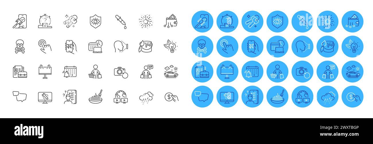 Buyer, Vip shopping and Quiz line icons pack. For web app. Color icon buttons. Vector Stock Vector