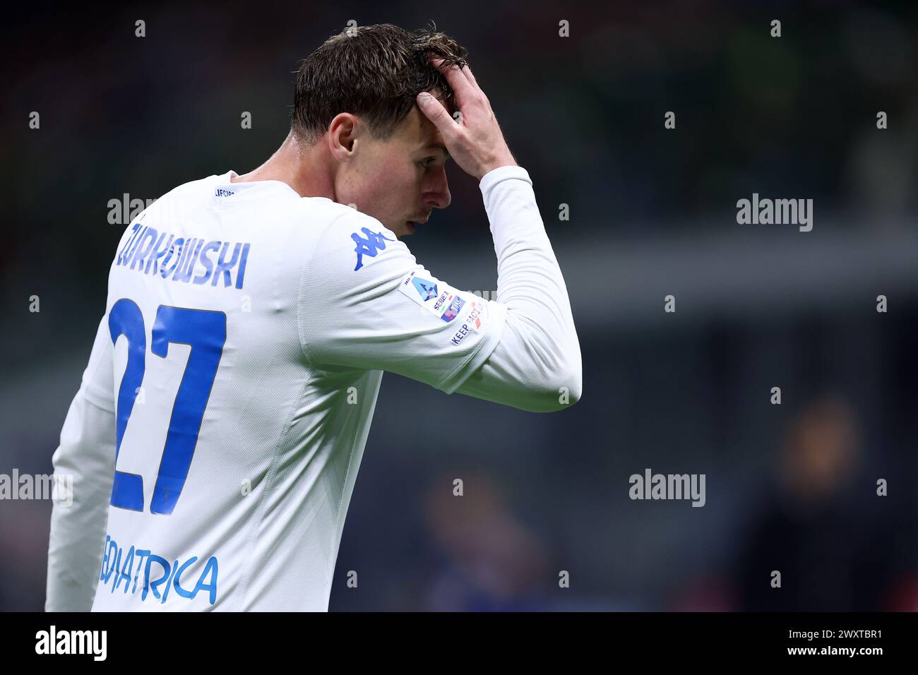 Milano, Italy. 01st Apr, 2024. Szymon Zurkowski of Empoli Fc looks dejected during the Serie A football match beetween Fc Internazionale and Empoli Fc at Stadio Giuseppe Meazza on April 1, 2024 in Milan Italy . Credit: Marco Canoniero/Alamy Live News Stock Photo