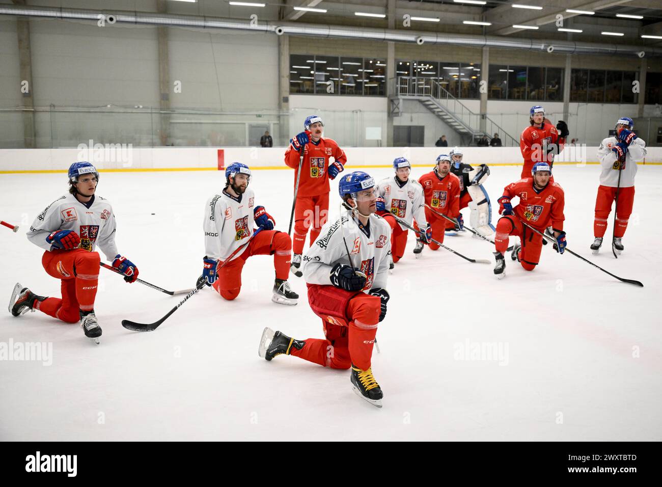 Ricany, Czech Republic. 02nd Apr, 2024. First training camp of the national hockey team in preparation for the World Championship in Ricany u Prahy, Czech Republic April 2, 2024. Czech players. Credit: Ondrej Deml/CTK Photo/Alamy Live News Stock Photo