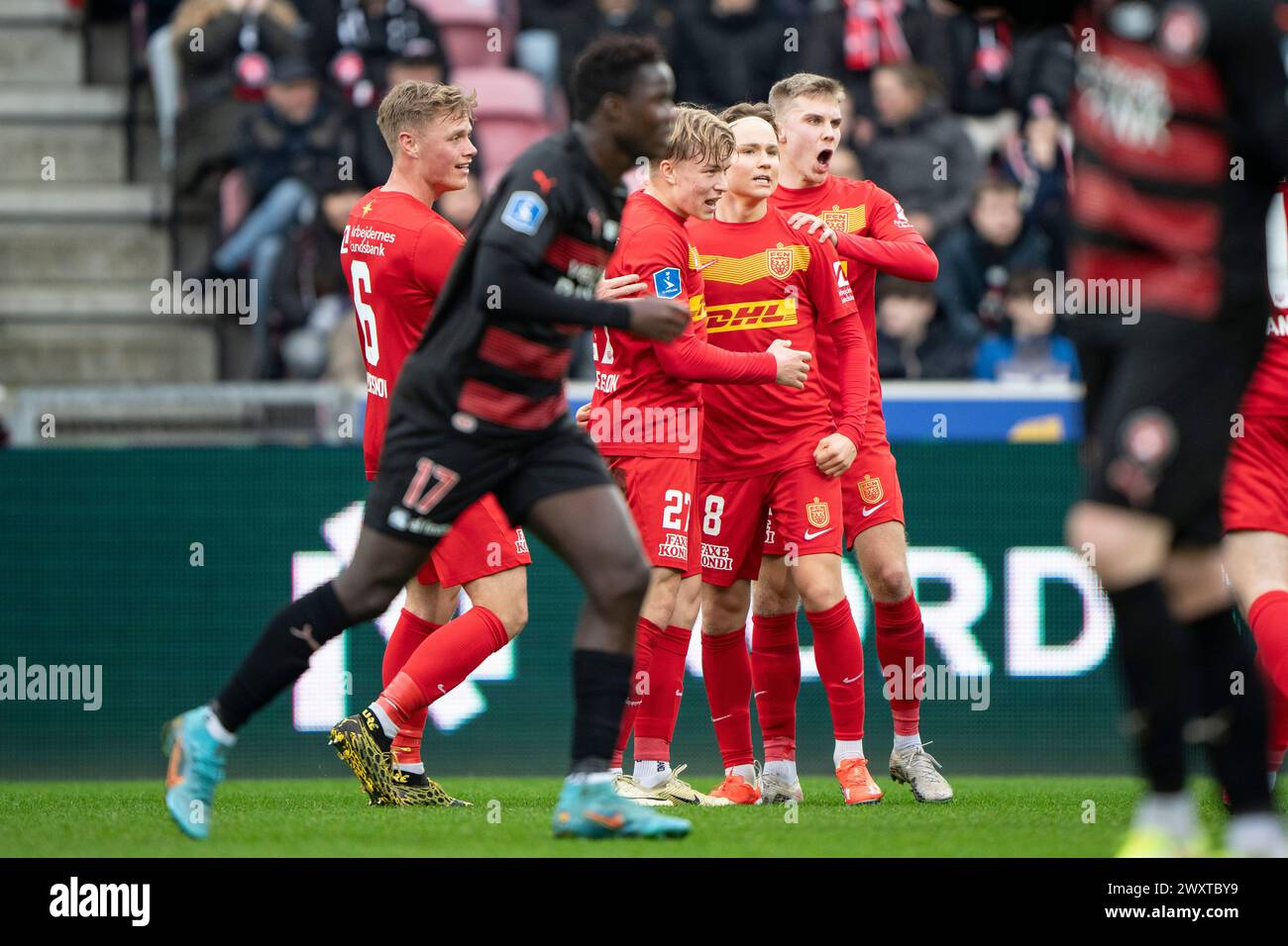 FC Midtjylland meeting FC Nordsjaelland in the Super League in Herning ...