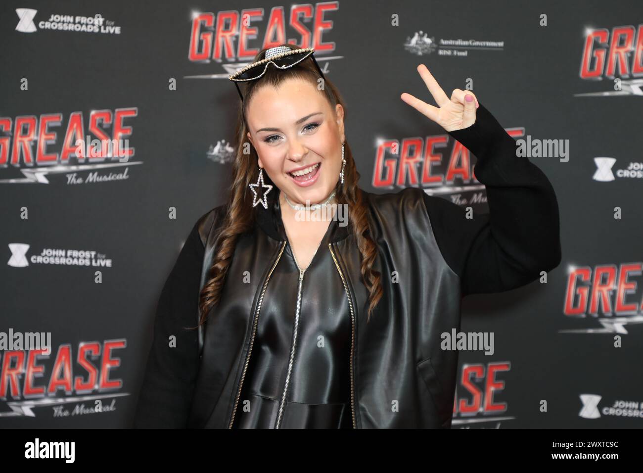 Sydney, Australia. Saturday, 2nd April 2024. Jasmin Regan (DJ Jazzy) attends the opening night red carpet of the new Australian production of Grease at the Capitol Theatre, Campbell Street, Haymarket. Credit: Richard Milnes/Alamy Live News Stock Photo