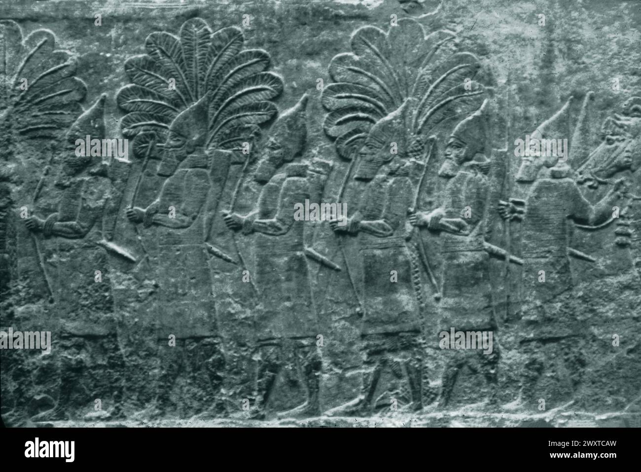 Chaldean soldiers, bas-relief, Sennacherib's Palace, Nineveh, Mesopotamia Stock Photo