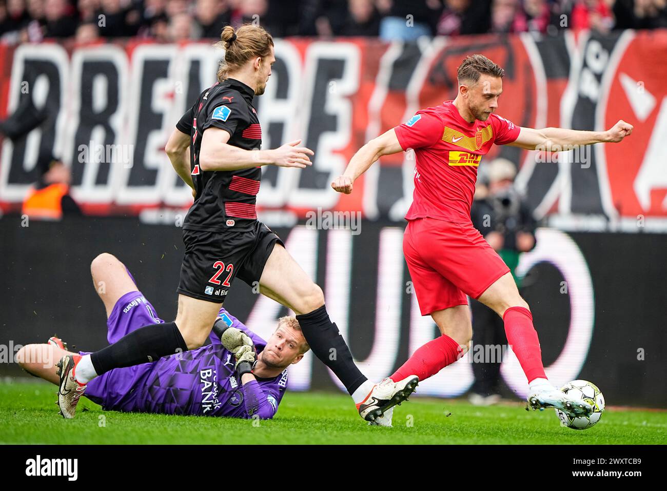 FC Midtjylland meeting FC Nordsjaelland in the Super League in Herning ...