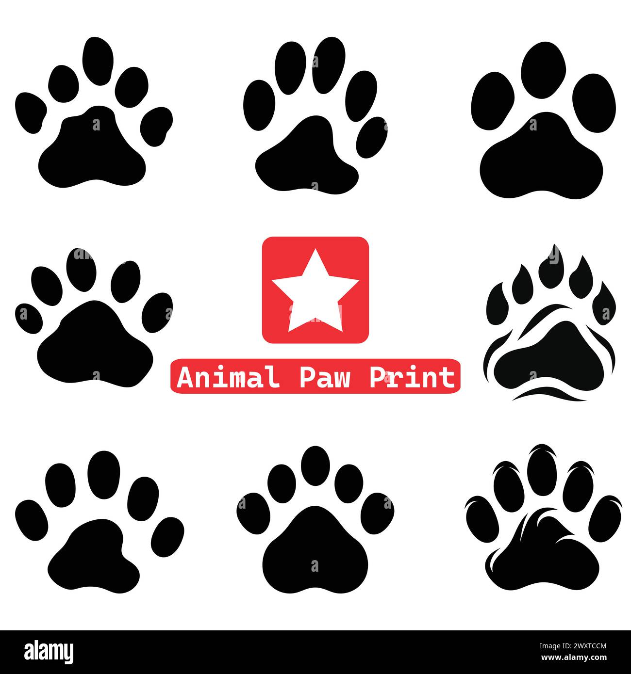Explore the beauty of the natural world with our detailed animal paw print vector silhouette design. Ideal for wildlifethemed designs, it embodies str Stock Vector