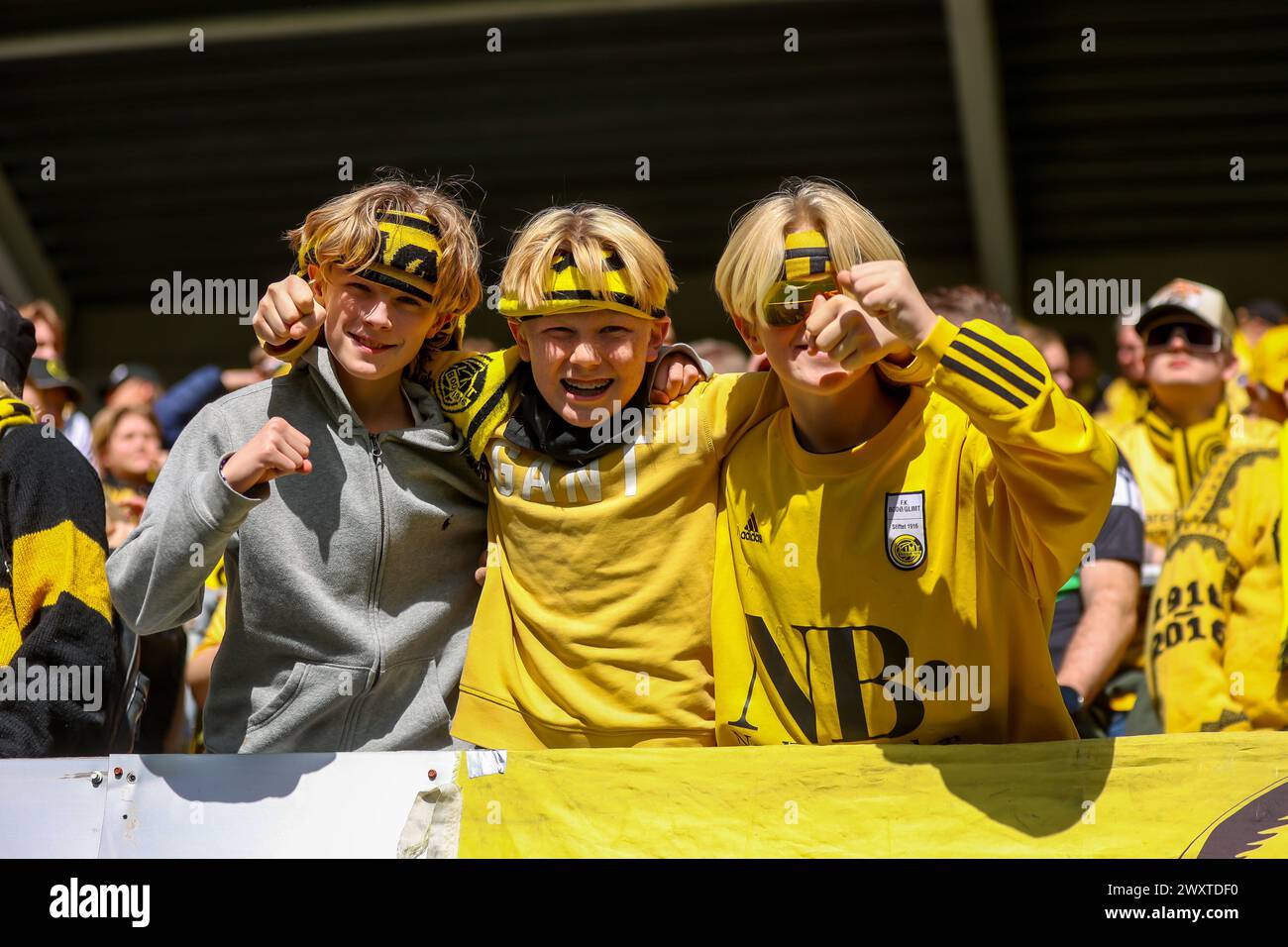 Fredrikstad, Norway, 1st April 2024. Bodø/Glimt supporters at the Eliteserien match between Fredrikstad and Bodø/Glimt at Fredrikstad stadium.  Credit: Frode Arnesen/Alamy Live News Stock Photo