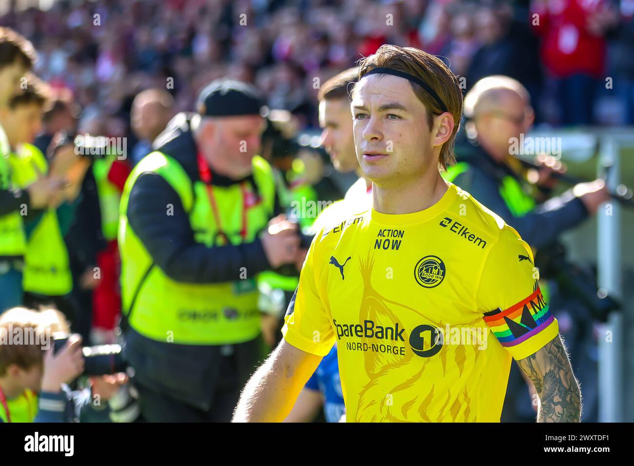 Fredrikstad, Norway, 1st April 2024.  Bodø/Glimt's Patrick Berg before the Eliteserien match between Fredrikstad and Bodø/Glimt at Fredrikstad stadium.  Credit: Frode Arnesen/Alamy Live News Stock Photo