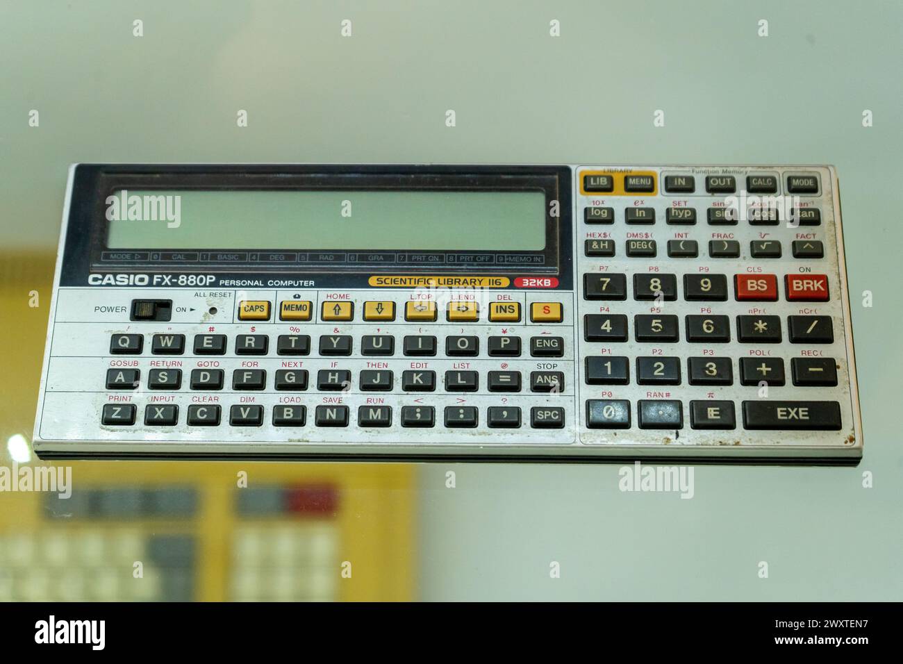 Old Casio FX-880 P calculator. Personal computer. Scientific library. Ukraine, Kyiv - March 27, 2024 Stock Photo