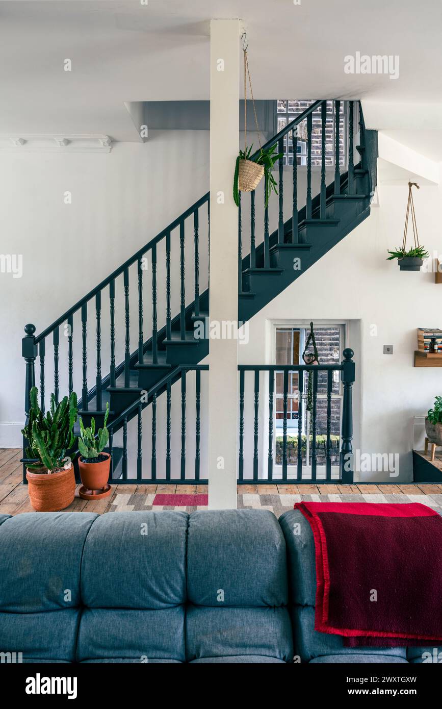 Architectural open plan staircase in East London home, UK Stock Photo