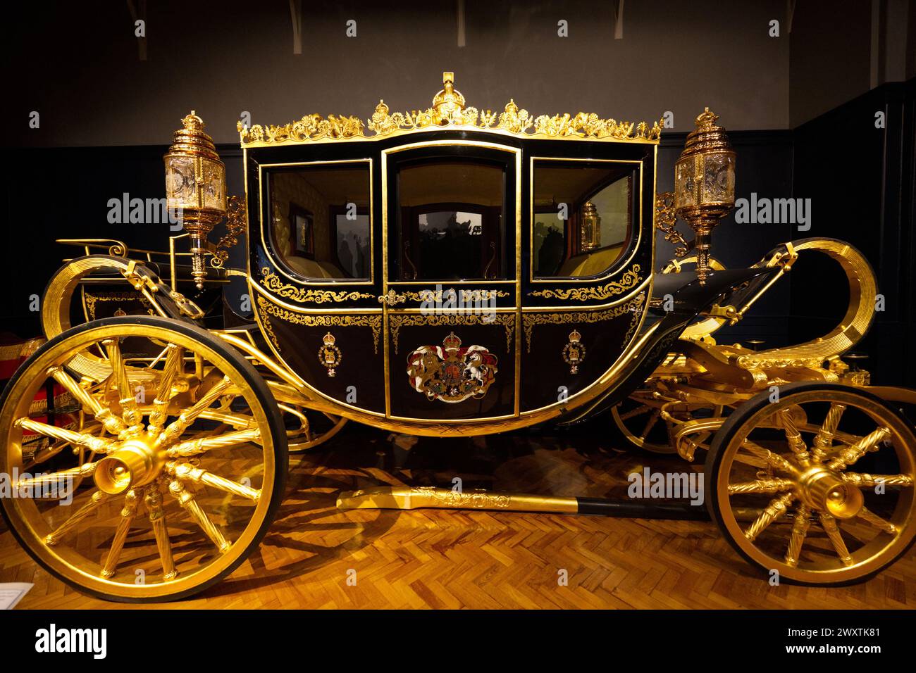 The Diamond Jubilee State Coach stored at The Royal Mews in London Stock Photo