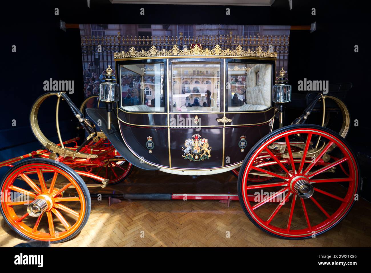The Scottish State Coach - stored at The Royal Mews in London Stock Photo