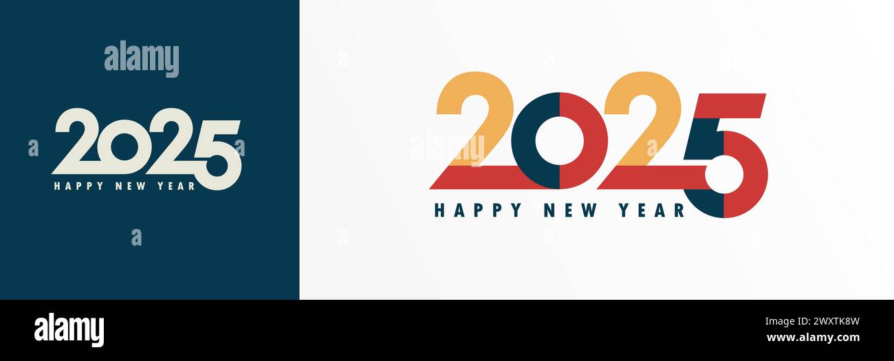 2025 happy new year typography logo design concept. Happy New Year 2025, business template for banners, greeting cards or calendar cover. Vector Stock Vector