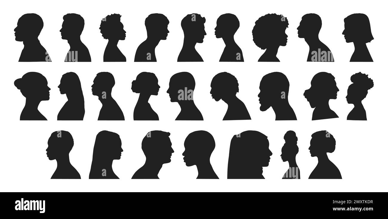 Vector silhouettes of people in profile on white background Stock Vector