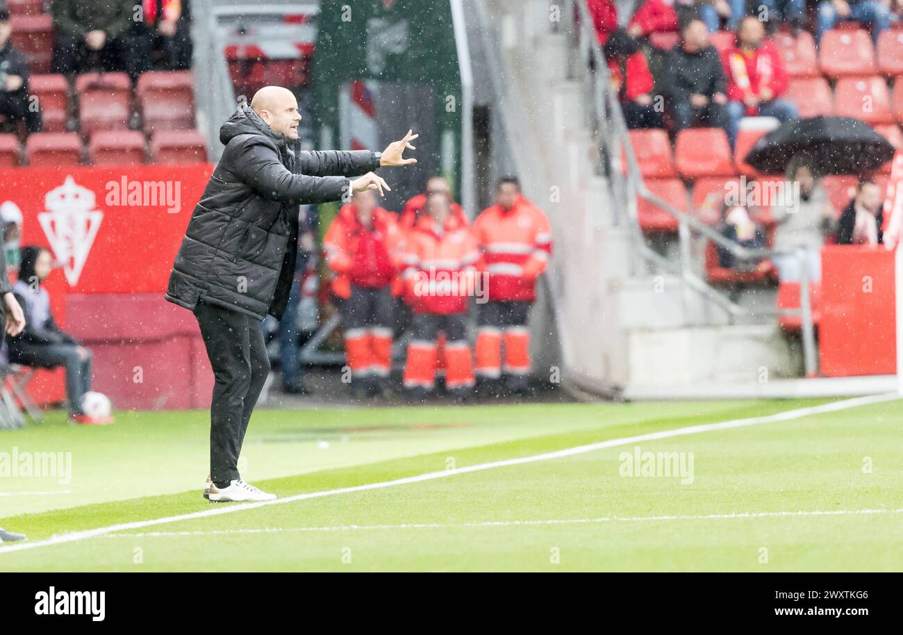 Gijón, Asturias, northern Spain- LaLiga HYPERMOTION, 2nd division, matchday 33, Real Sporting de Gijón - RC Santander, at the Molinón field Stock Photo