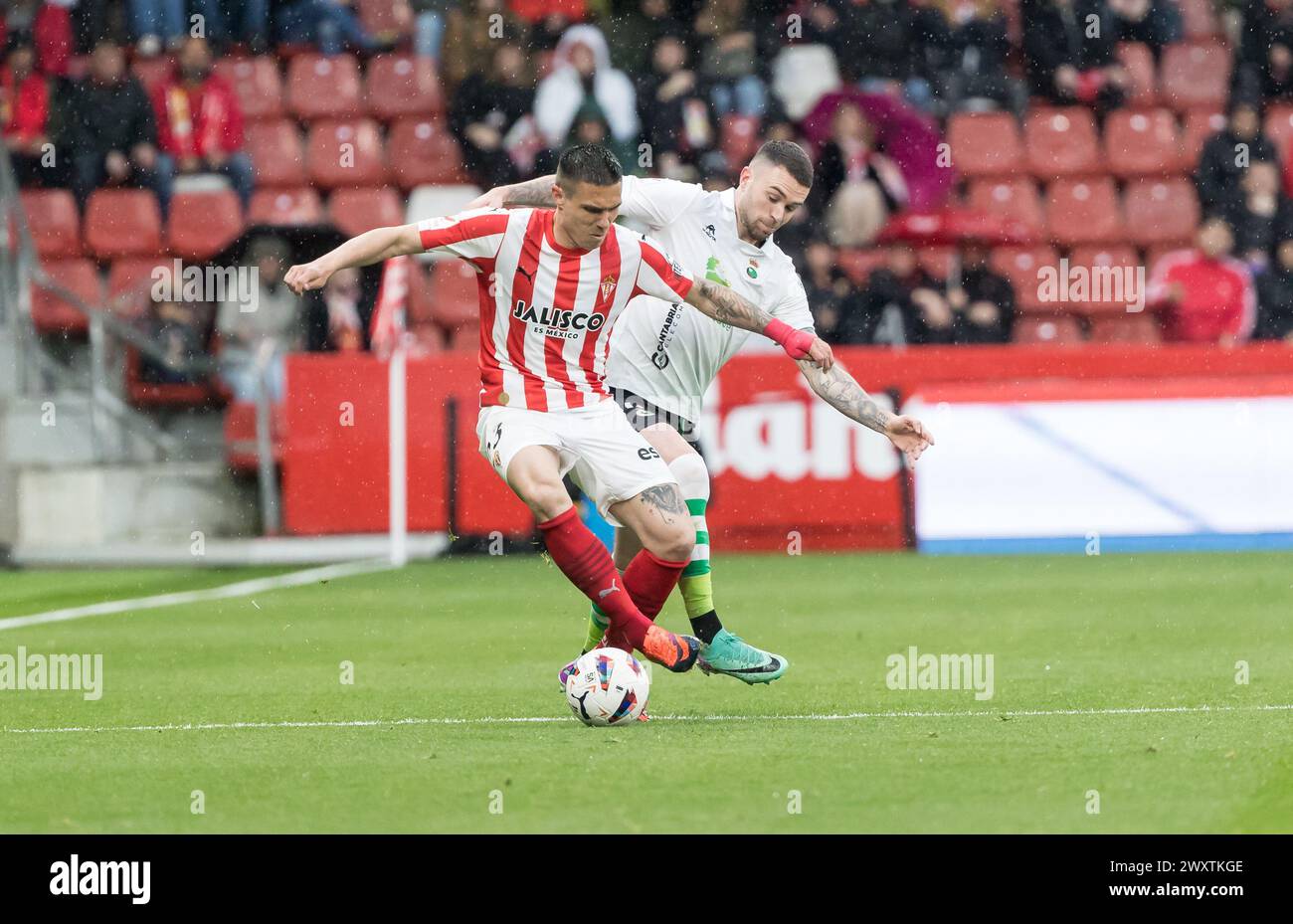 Gijón, Asturias, northern Spain- LaLiga HYPERMOTION, 2nd division, matchday 33, Real Sporting de Gijón - RC Santander, at the Molinón field Stock Photo