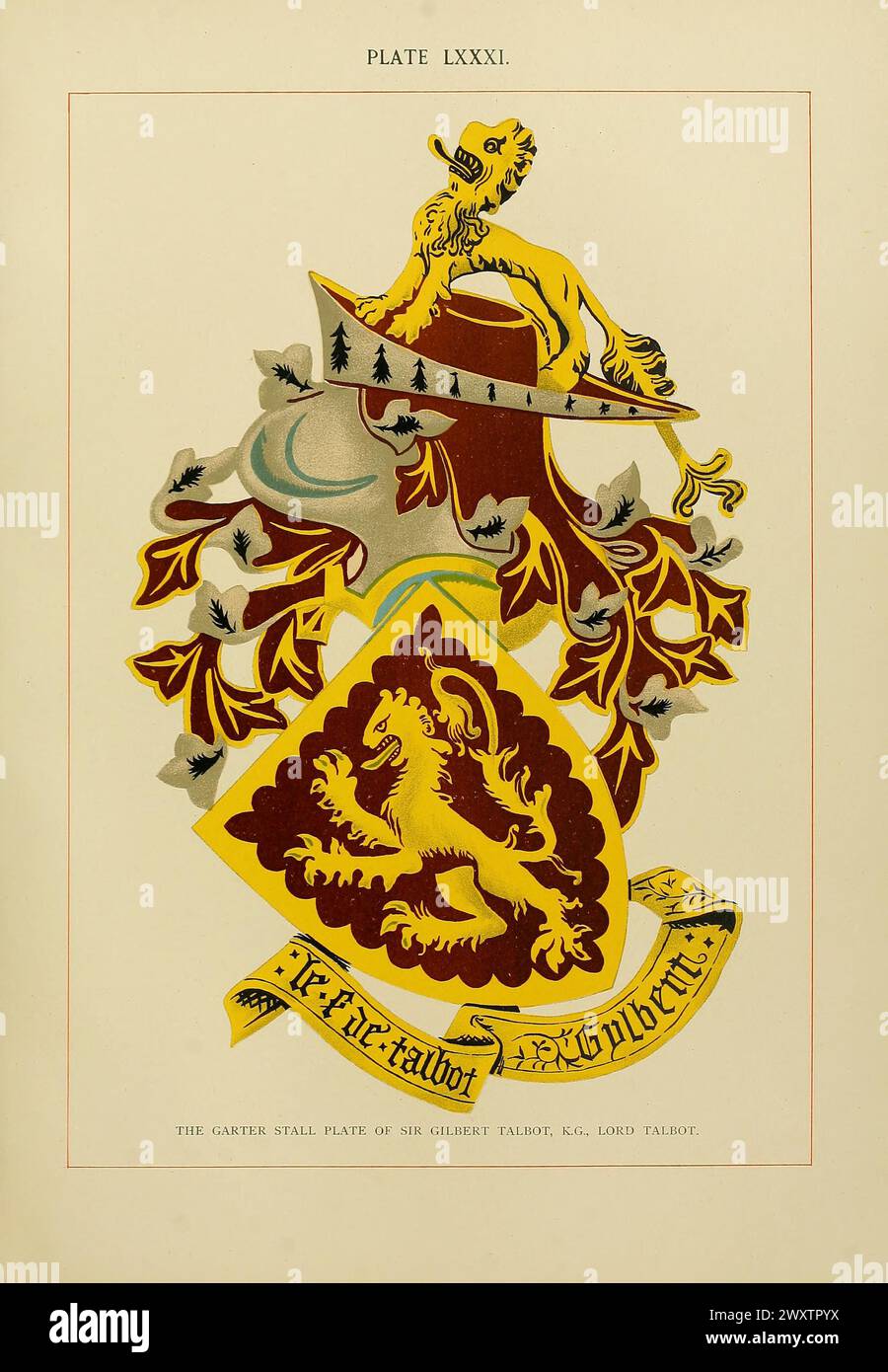 The Garter Stall Plate of Sir Gilbert Talbot, KG Lord Talbot. From The art of heraldry : an encyclopædia of armory by Fox-Davies, Arthur Charles Stock Photo