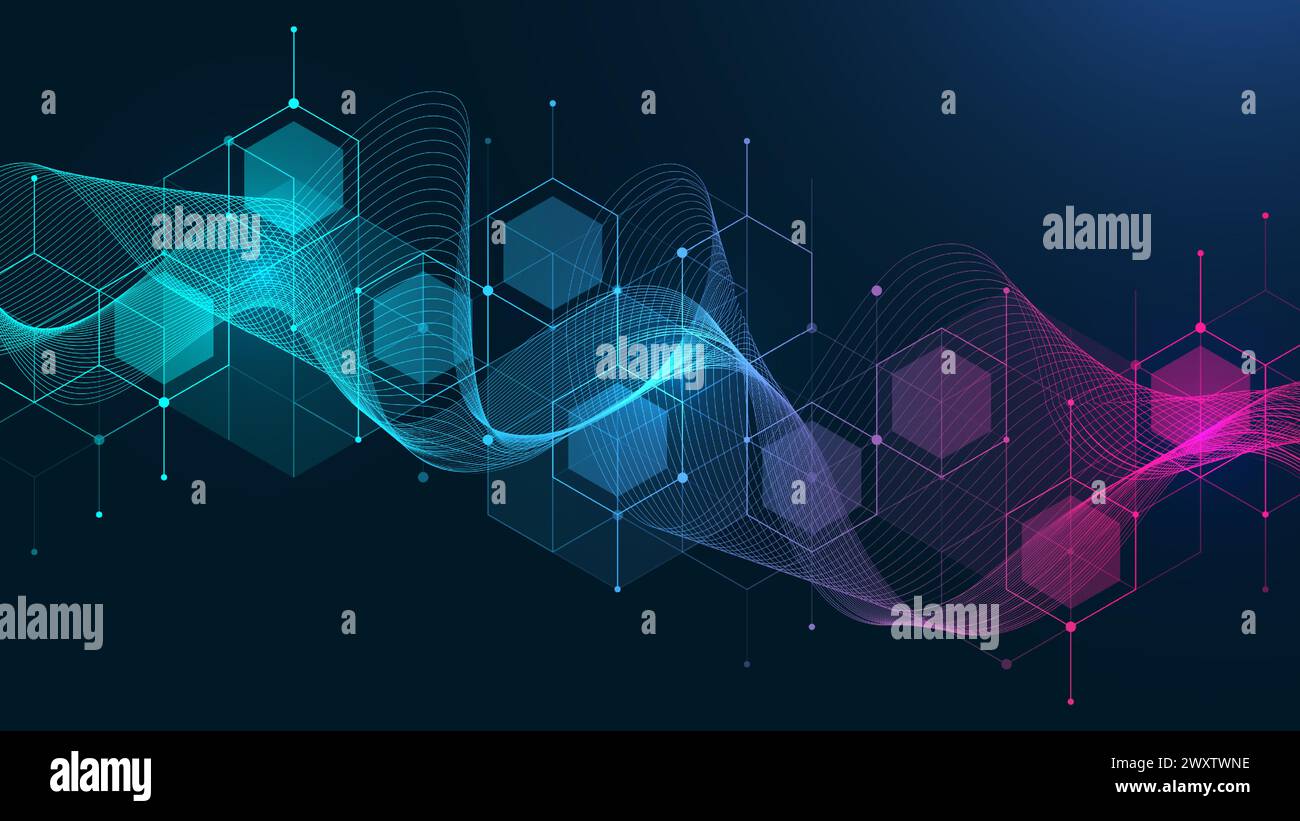 Technology abstract lines and dots connect background with hexagons ...