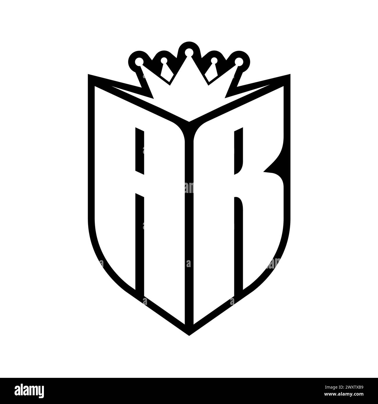 AR Letter bold monogram with shield shape and sharp crown inside shield black and white color design template Stock Photo
