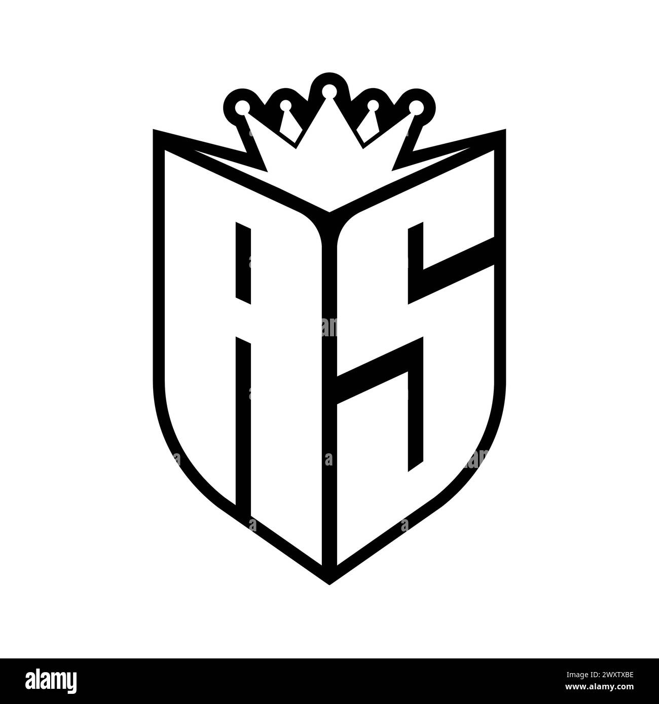 AS Letter bold monogram with shield shape and sharp crown inside shield ...
