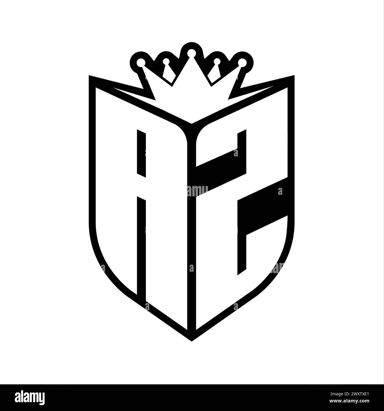 AZ Letter bold monogram with shield shape and sharp crown inside shield ...